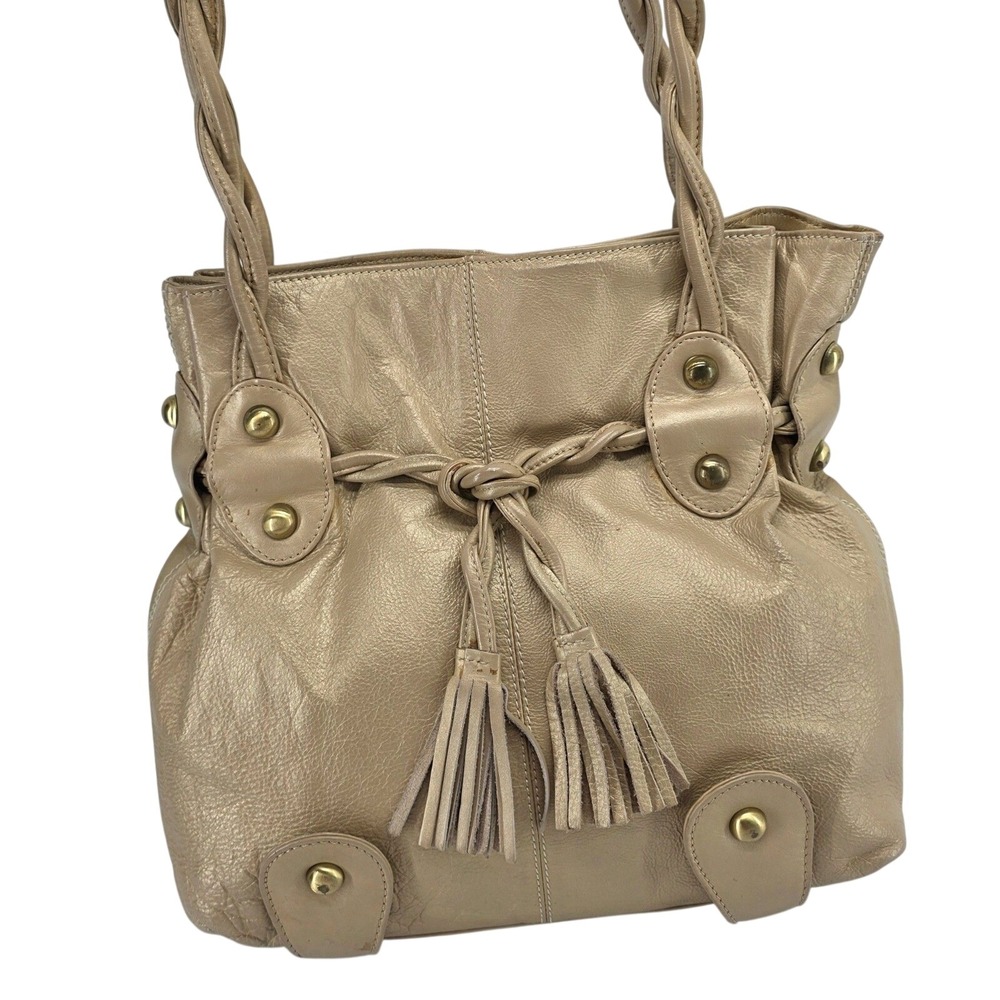 Michael Rome Gold Shoulder Bag Italian Leather Metallic Tassel Studded Y2K Style
